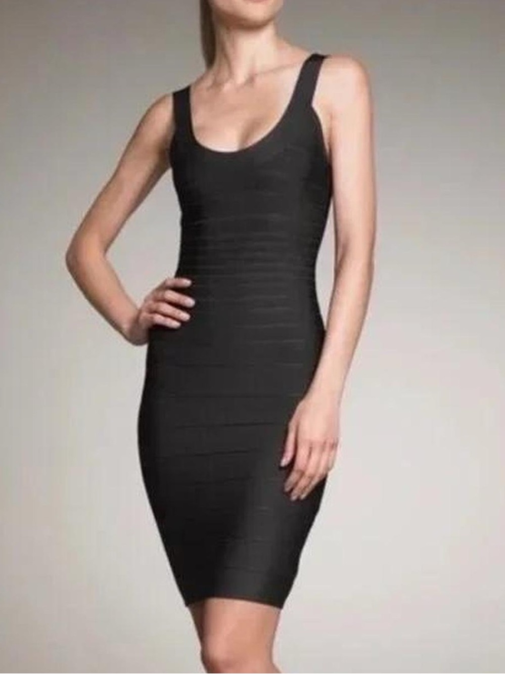 Vintage Herve Leger Black Bandage Dress with Scoop Neck